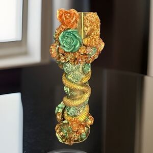 Extremely Ornate Medusa, Snake & Flowers Candle Holder Artisan Handmade